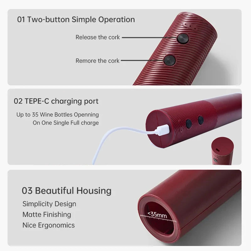 Abridor de Garrafas de Vinho Elétrico Recarregável.