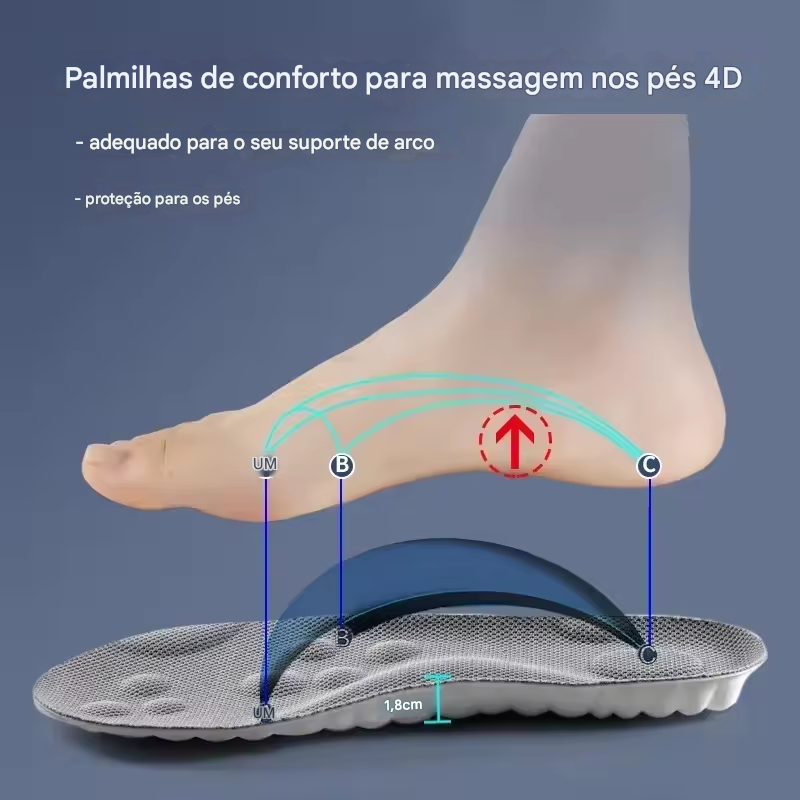 Palmilhas de massagem 4D esportivas de látex super macias ortopédicas unissex